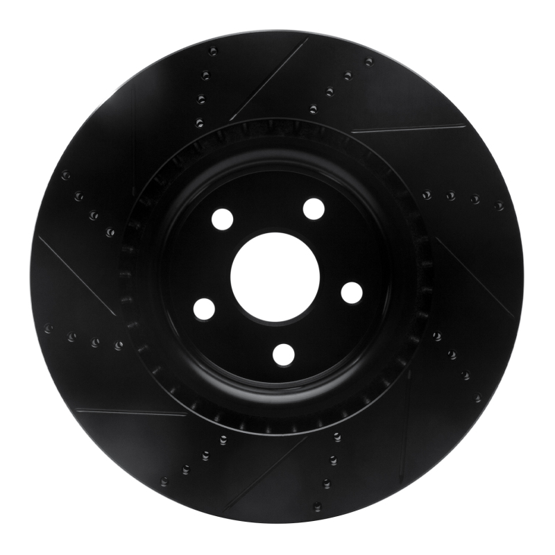 Dodge Durango Brake Rotor (1) - Front Right - R1 Concepts - Drilled & Slotted - Black - `12-`25